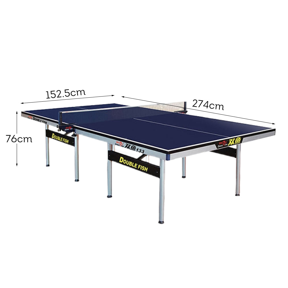 DOUBLE FISH 133 Indoor 25mm Blue Foldable Solo Play Table Tennis Pingpong Table-Bats Balls Net ITTF Approve