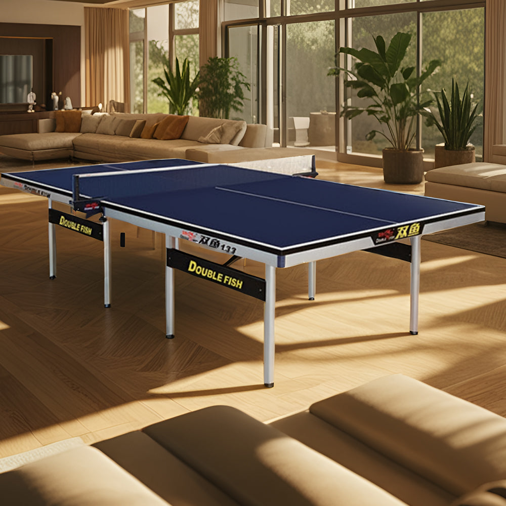 DOUBLE FISH 133 Indoor 25mm Blue Foldable Solo Play Table Tennis Pingpong Table-Bats Balls Net ITTF Approve