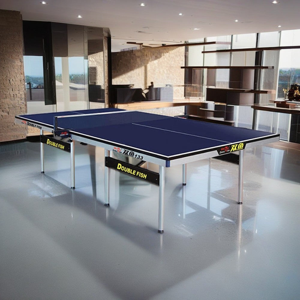 DOUBLE FISH 133 Indoor 25mm Blue Foldable Solo Play Table Tennis Pingpong Table-Bats Balls Net ITTF Approve