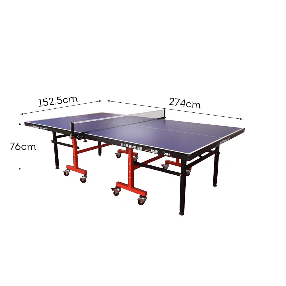 DOUBLE FISH 201 Indoor 18mm Blue Foldable Solo Play Table Tennis Pingpong Table-Bats Balls Net ITTF Approve