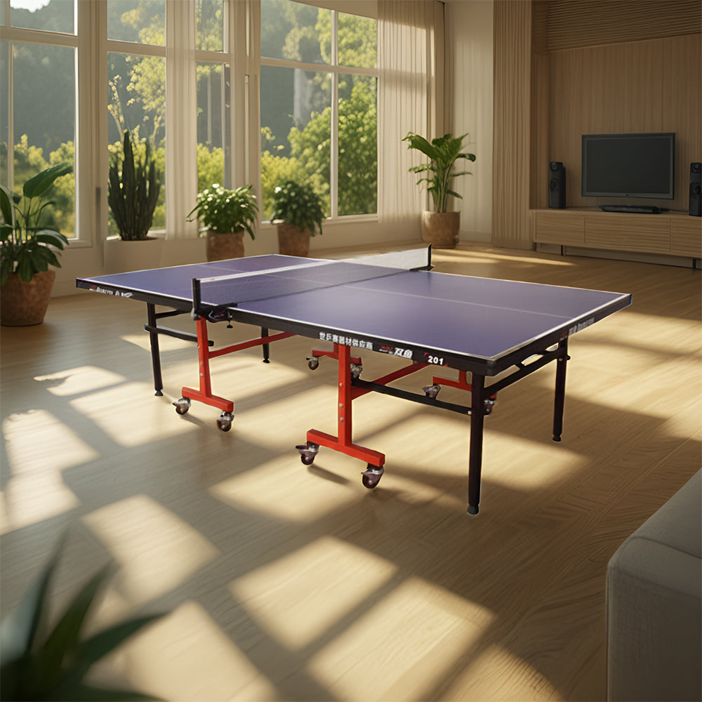 DOUBLE FISH 201 Indoor 18mm Blue Foldable Solo Play Table Tennis Pingpong Table-Bats Balls Net ITTF Approve