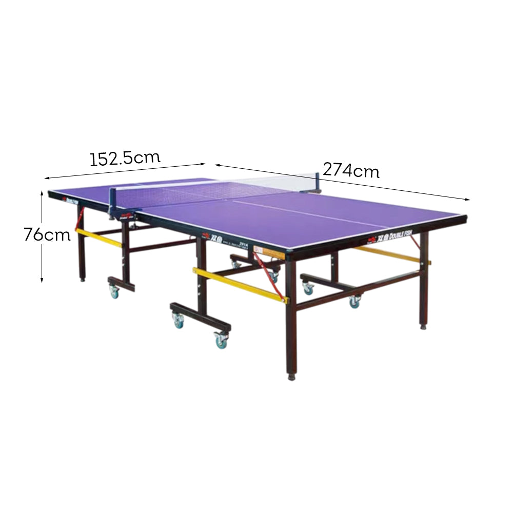 DOUBLE FISH 201A Indoor 18mm Indigo Foldable Solo Play Table Tennis Pingpong Table-Bats Balls Net ITTF Approve