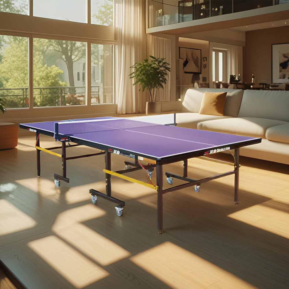 DOUBLE FISH 201A Indoor 18mm Indigo Foldable Solo Play Table Tennis Pingpong Table-Bats Balls Net ITTF Approve