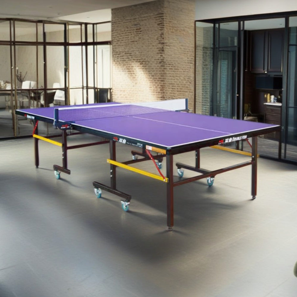 DOUBLE FISH 201A Indoor 18mm Indigo Foldable Solo Play Table Tennis Pingpong Table-Bats Balls Net ITTF Approve
