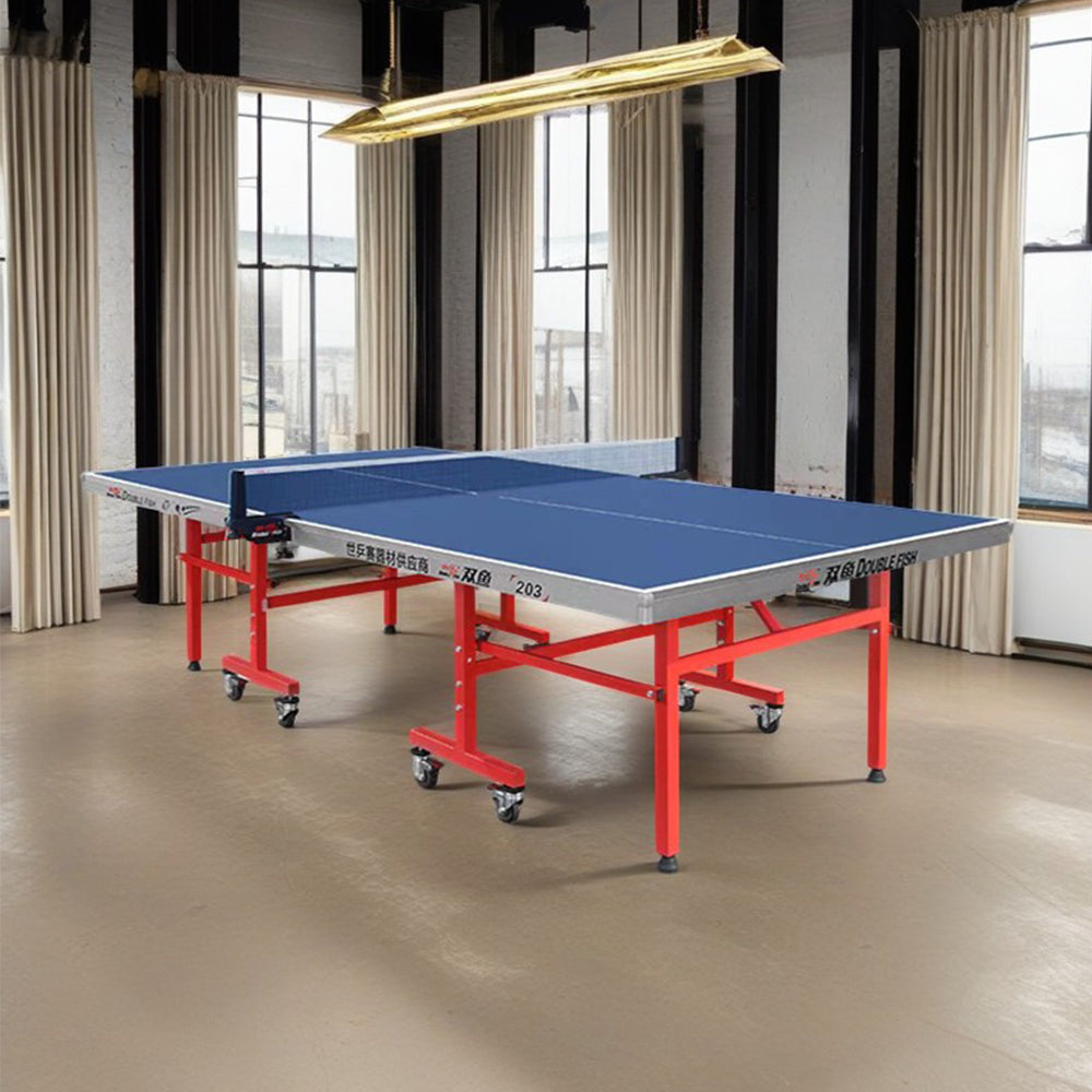 DOUBLE FISH 203 Indoor 18mm Blue Foldable Solo Play Table Tennis Pingpong Table-Bats Balls Net ITTF Approve