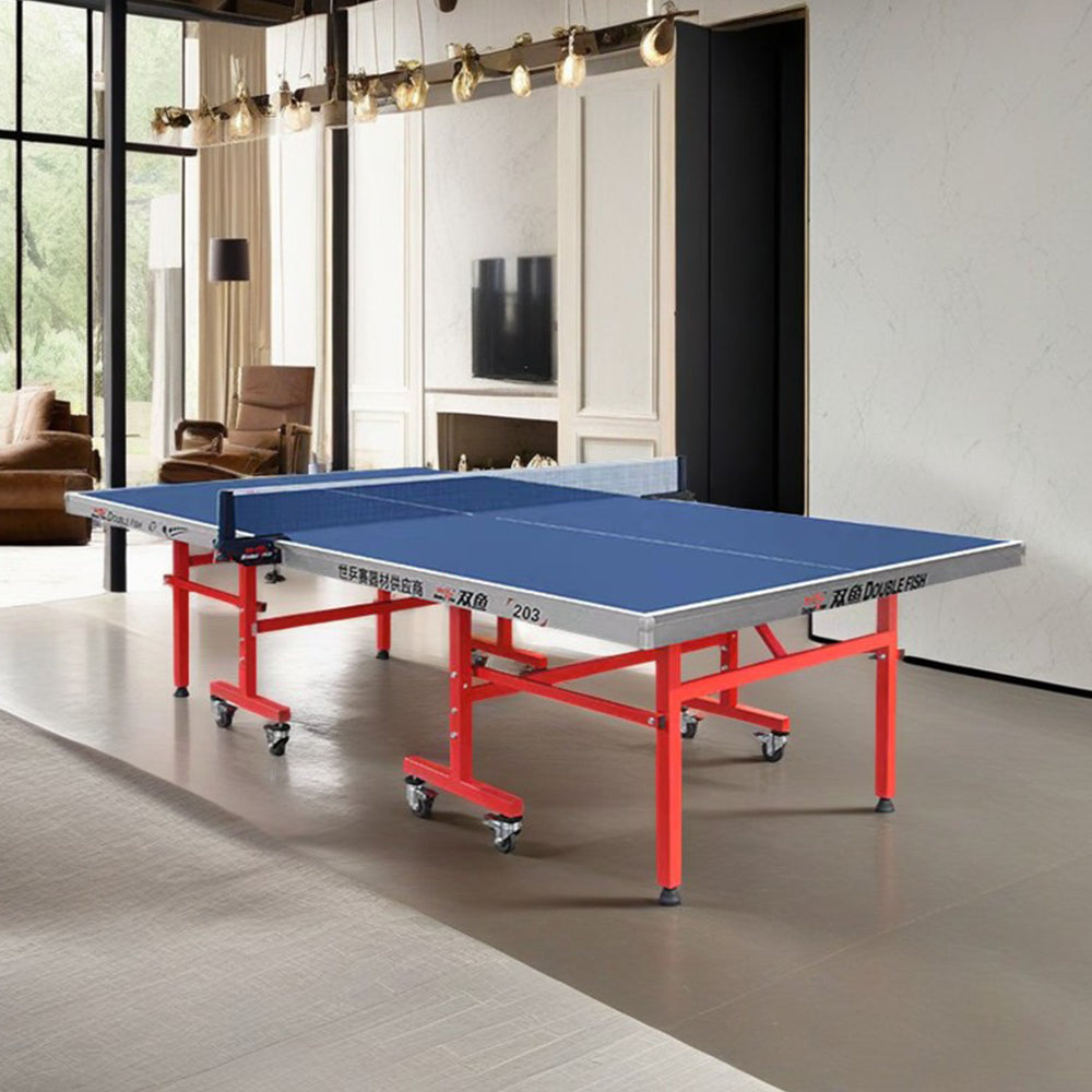 DOUBLE FISH 203 Indoor 18mm Blue Foldable Solo Play Table Tennis Pingpong Table-Bats Balls Net ITTF Approve