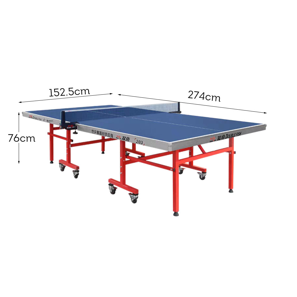 DOUBLE FISH 203 Indoor 18mm Blue Foldable Solo Play Table Tennis Pingpong Table-Bats Balls Net ITTF Approve