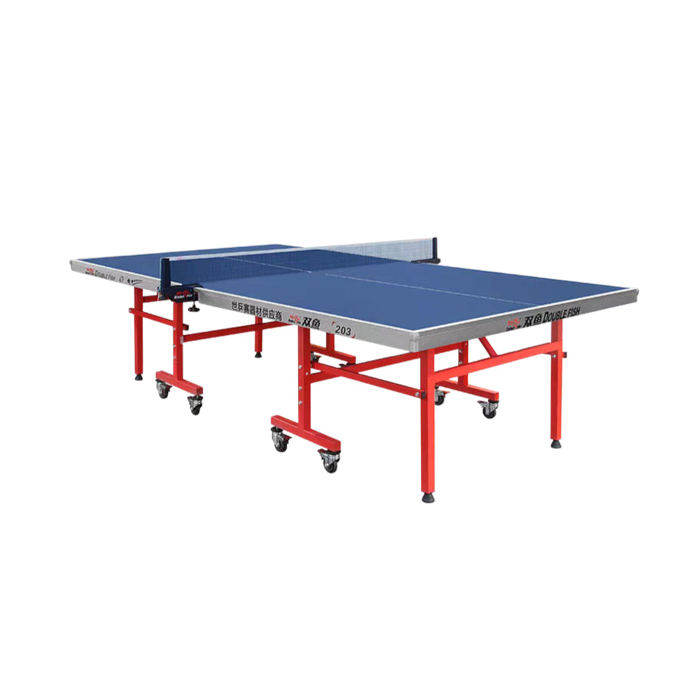 DOUBLE FISH 203 Indoor 18mm Blue Foldable Solo Play Table Tennis Pingpong Table-Bats Balls Net ITTF Approve