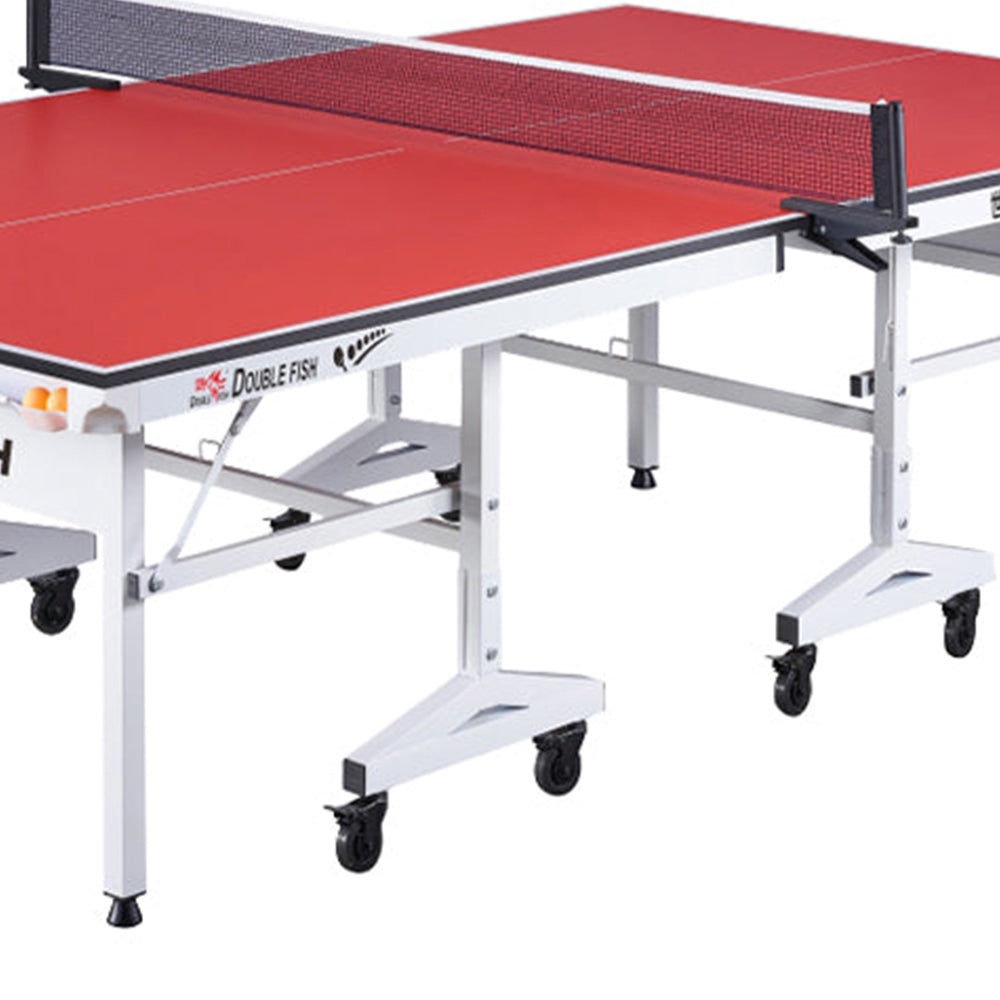 DOUBLE FISH 18MM White&Red Foldable Solo Play Indoor Table Tennis/Ping Pong Tableb - Bats Ball Net ITTF Approve