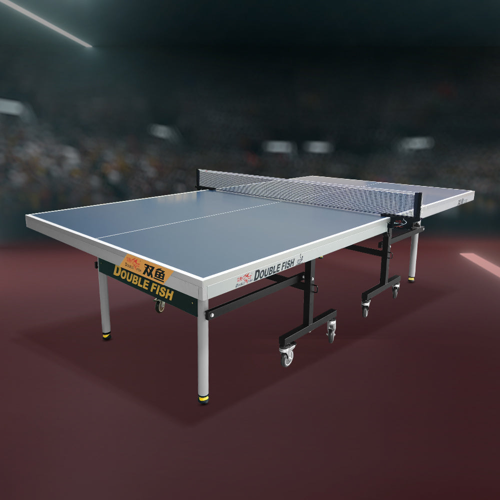 DOUBLE FISH 233 25mm Blue&gray Foldable Solo Play Indoor Table Tennis/Ping Pong Table - Bats Ball Net ITTF Approve