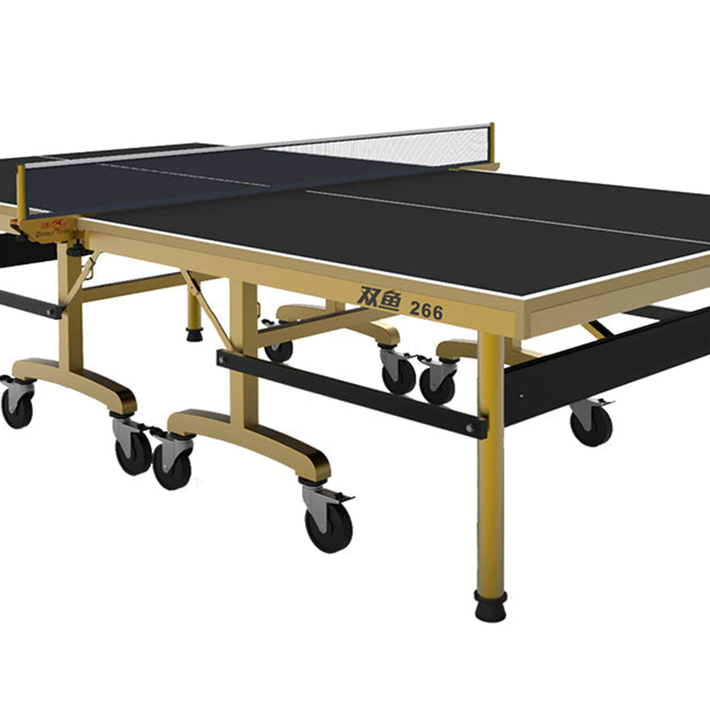 DOUBLE FISH 266 25mm Gold&Black Foldable Solo Play Pro Indoor Table Tennis/Ping Pong Table - Bats Ball Net ITTF Approve