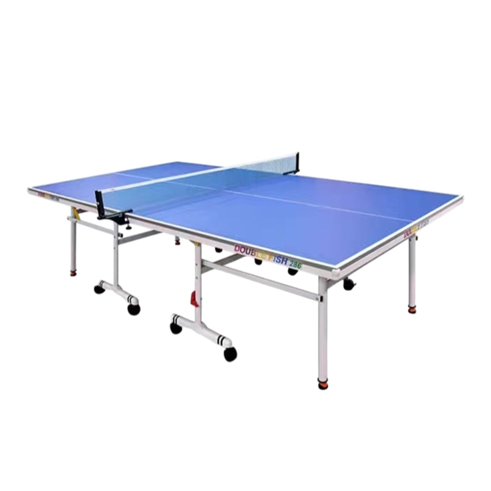 DOUBLE FISH 286 Indoor 18mm Blue Foldable Solo Play Table Tennis Pingpong Table-Bats Balls Net ITTF Approve