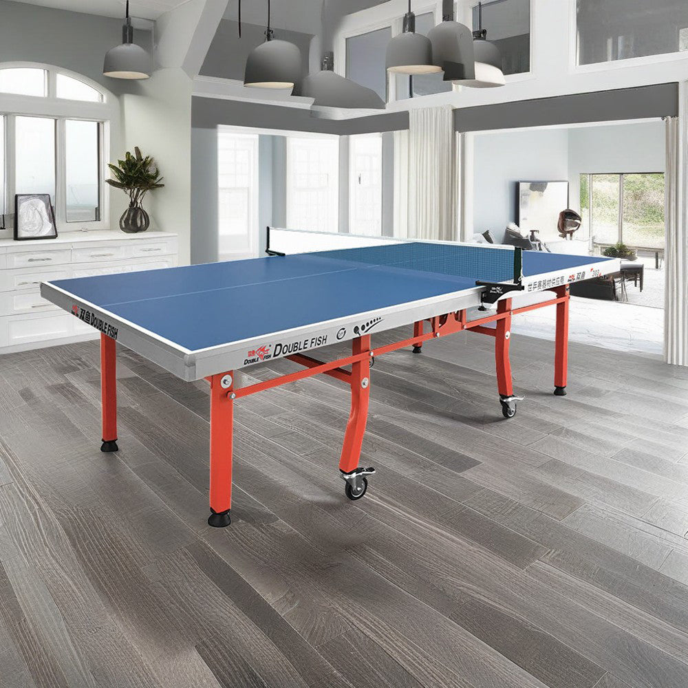 DOUBLE FISH 303 25mm Red&Blue Foldable Indoor Table Tennis/Ping Pong Table - Bats Ball Net ITTF Approve
