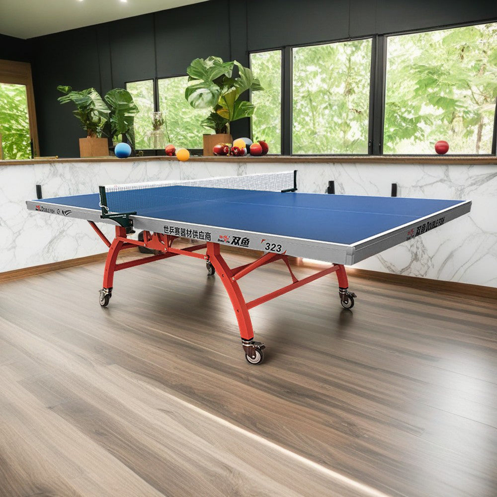 DOUBLE FISH 323 18mm Red&Blue Indoor Table Tennis/Ping Pong Table - Bats Ball Net ITTF Approve