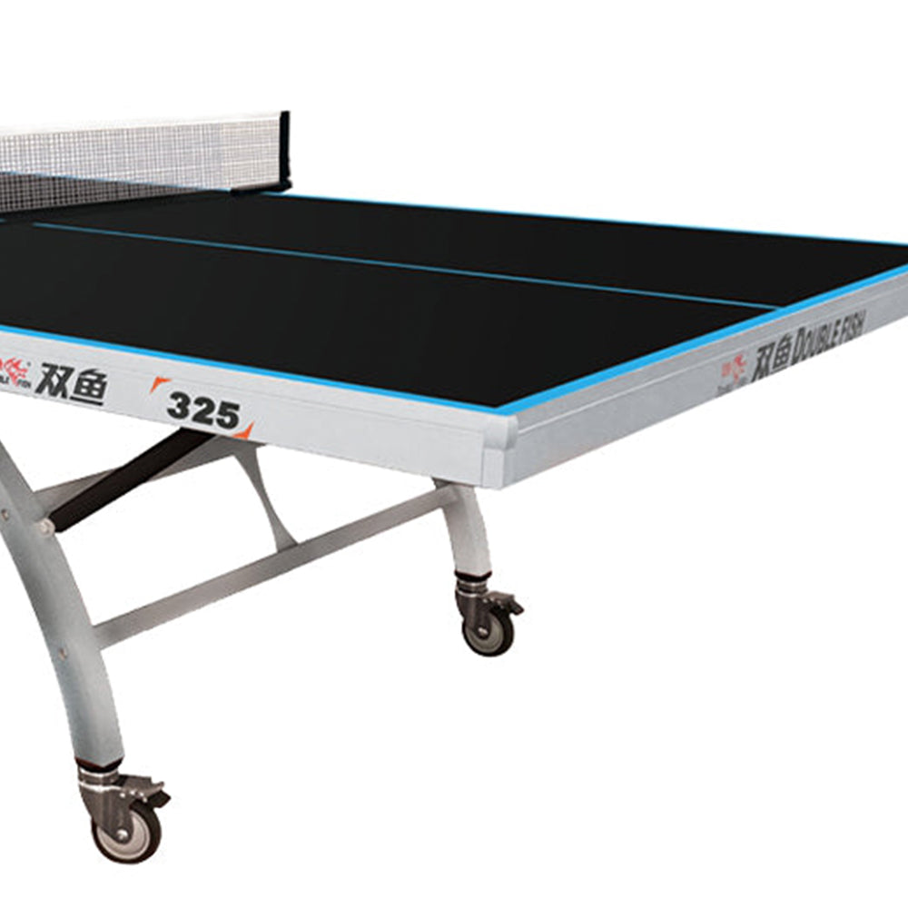 DOUBLE FISH 325 25mm Black Foldable Indoor Table Tennis/Ping Pong Table - Bats Ball Net ITTF Approve