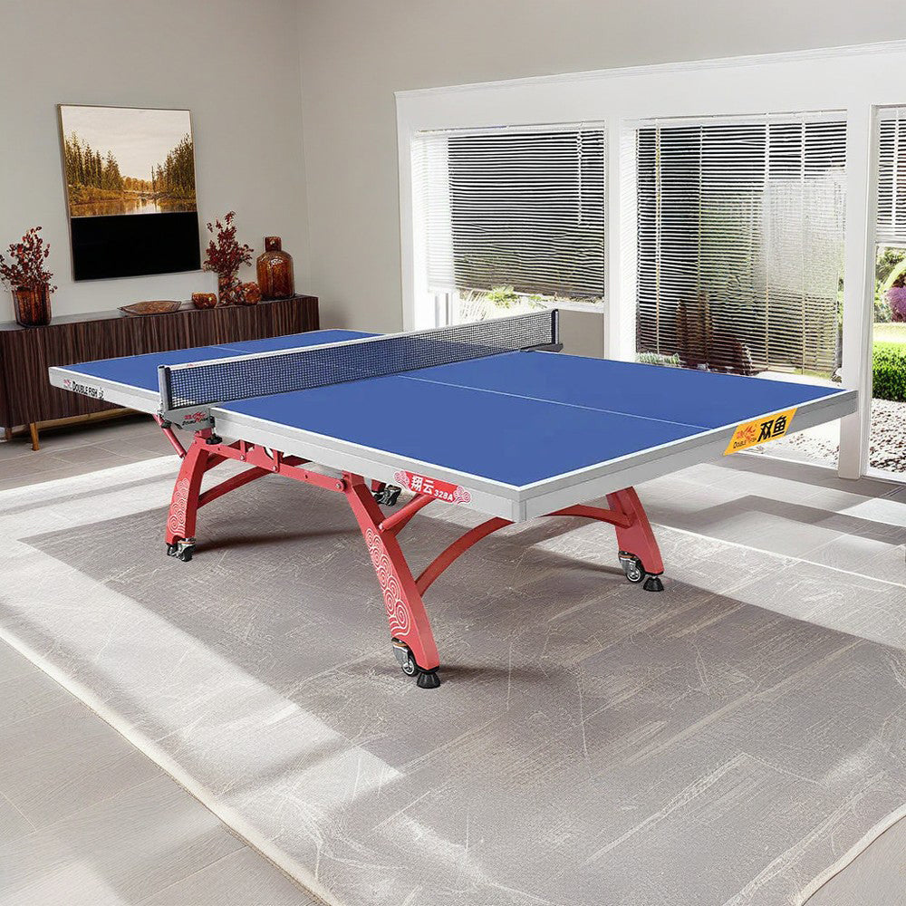 DOUBLE FISH 328A 25mm Blue&red Indoor Tennis/Ping Pong Table - Bats Ball Net ITTF Approve