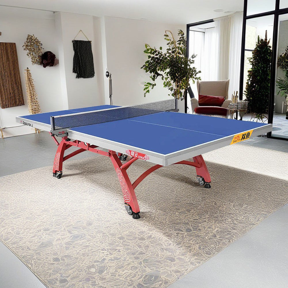 DOUBLE FISH 328A 25mm Blue&red Indoor Tennis/Ping Pong Table - Bats Ball Net ITTF Approve