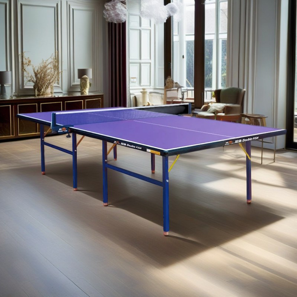DOUBLE FISH 501A Indoor 15mm Indigo Foldable Solo Play Table Tennis Pingpong Table-Bats Balls Net ITTF Approve