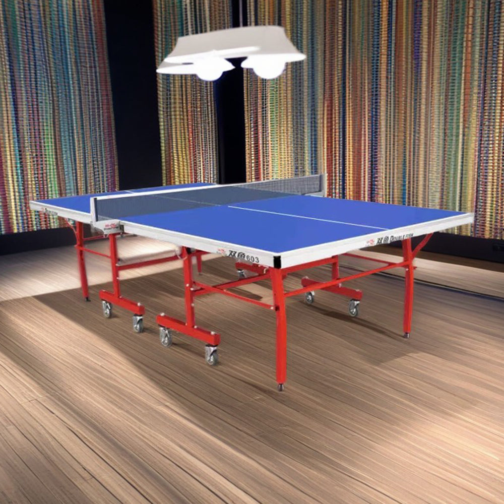 DOUBLE FISH 603 Indoor 18mm Blue Foldable Solo Play Table Tennis Pingpong Table-Bats Balls Net ITTF Approve