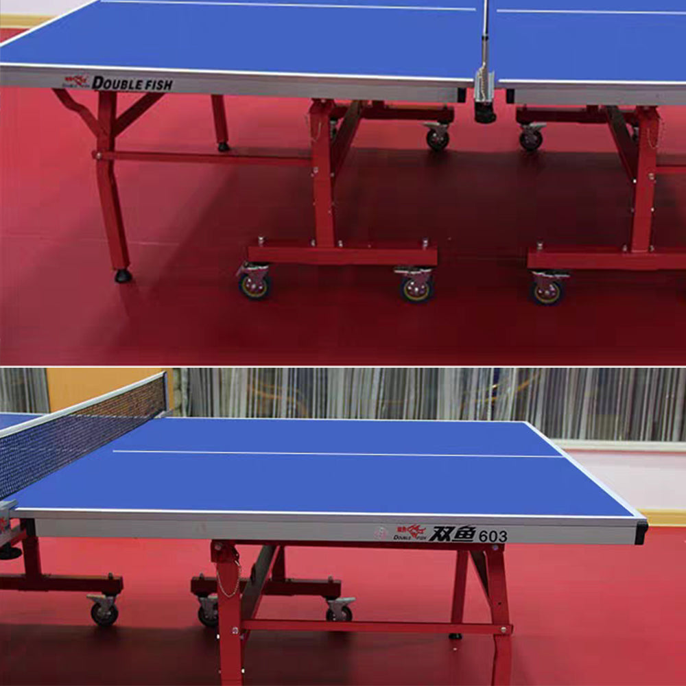 DOUBLE FISH 603 Indoor 18mm Blue Foldable Solo Play Table Tennis Pingpong Table-Bats Balls Net ITTF Approve