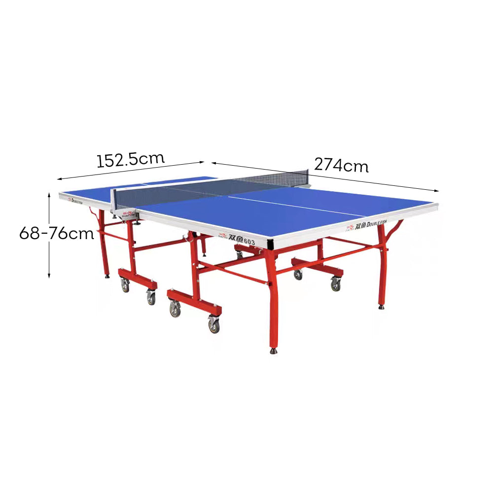 DOUBLE FISH 603 Indoor 18mm Blue Foldable Solo Play Table Tennis Pingpong Table-Bats Balls Net ITTF Approve