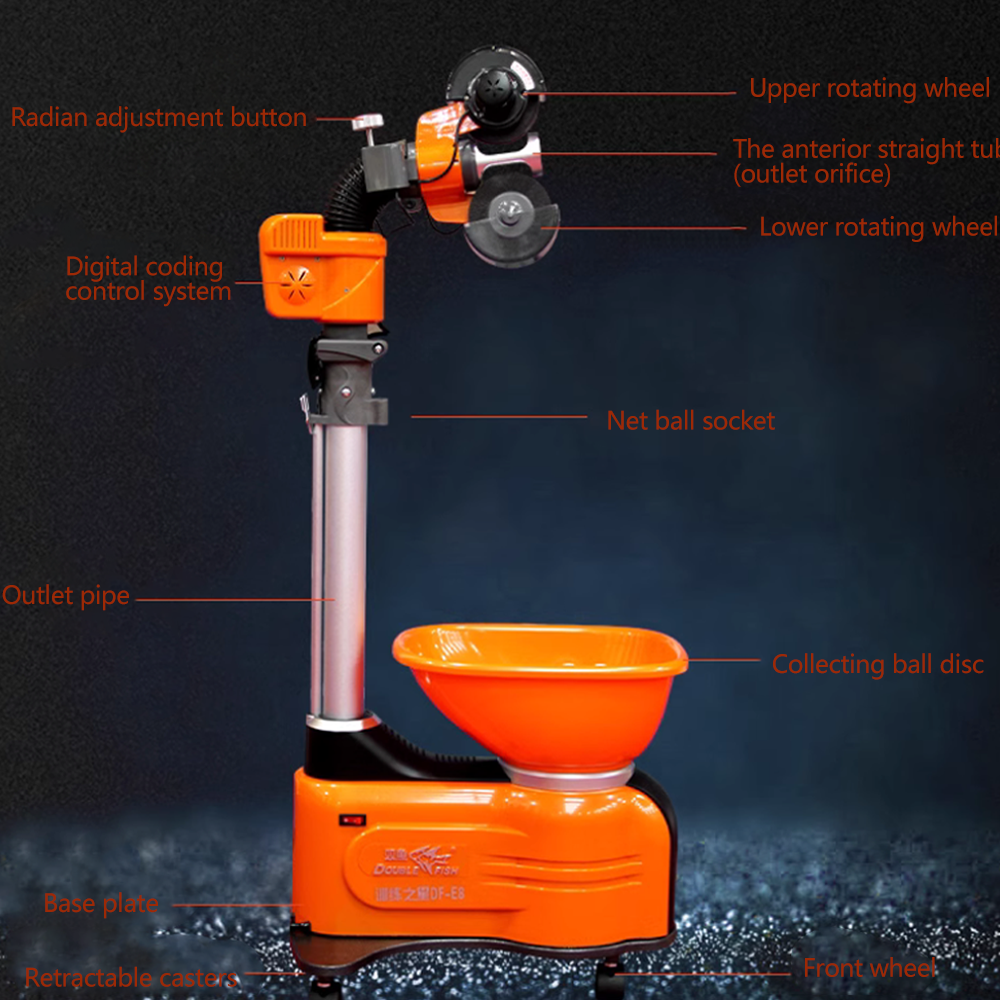 DOUBLE FISH DF E8 Double Rotor Driven Table Tennis Terving Machine-Orange