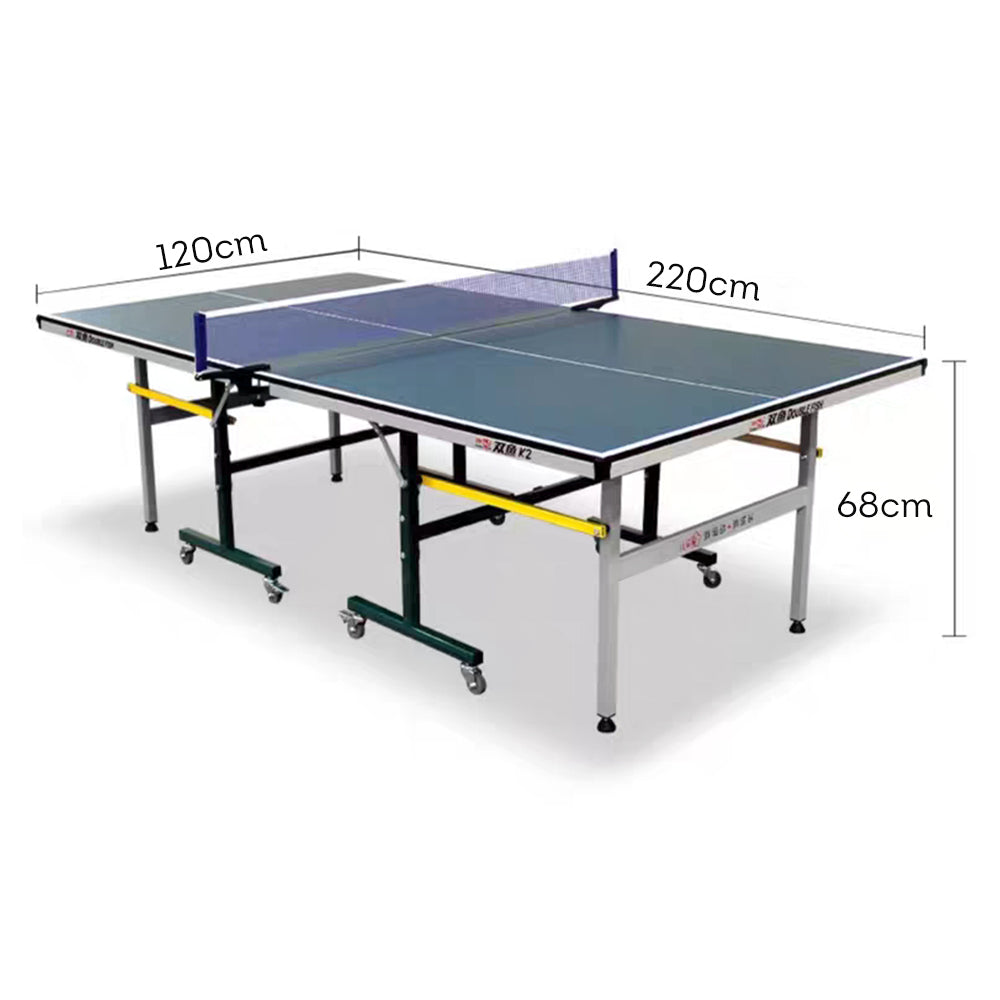 DOUBLE FISH K2 Indoor 15mm Blue Foldable Solo Play Table Tennis Pingpong Table-Bats Balls Net ITTF Approve