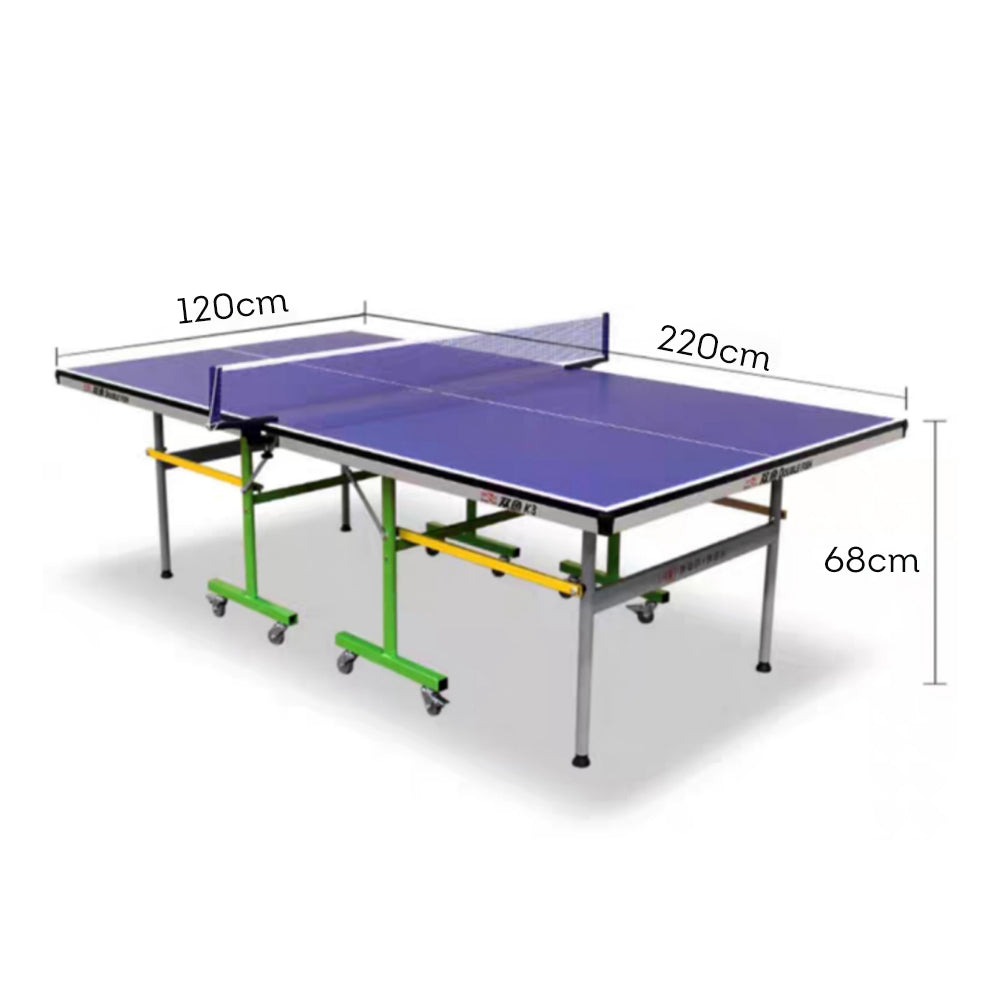 DOUBLE FISH K3 Indoor 18mm Blue Foldable Solo Play Table Tennis Pingpong Table-Bats Balls Net ITTF Approve