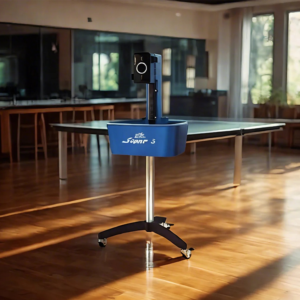 DOUBLE FISH Super 3 Plus Standing Intelligent Technology Table Tennis Serve Machine -Grey&Blue