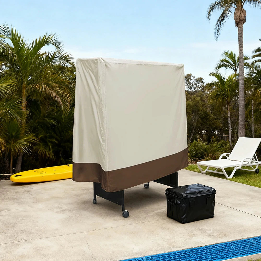 ARIX Table Tennis Table Cover - Waterproof Oxford Fabric, UV-Resistant, Dustproof and Anti-Aging Suitable for Indoor and Outdoor Foldable Tables - Beige & Coffee