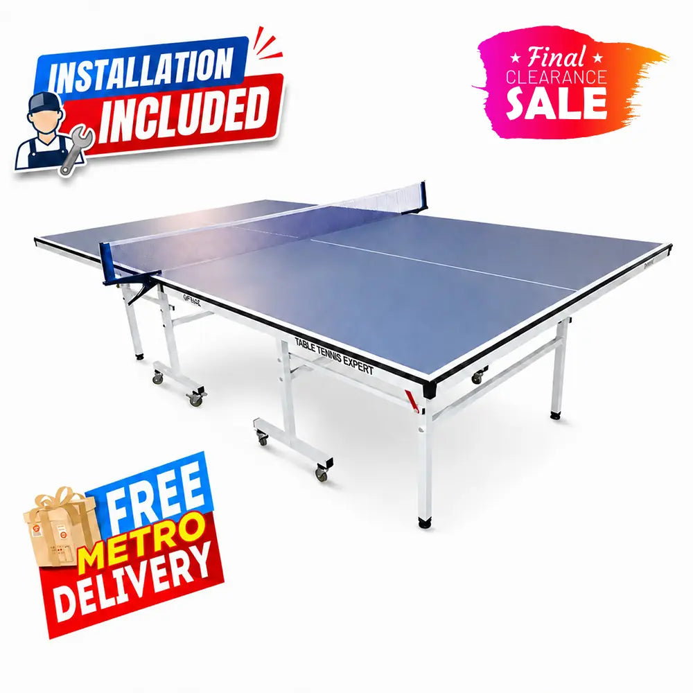 PRIMO Optimal 16mm Indoor  Blue Top Foldable Solo Play Table Tennis Pingpong Table-Bats Balls Net