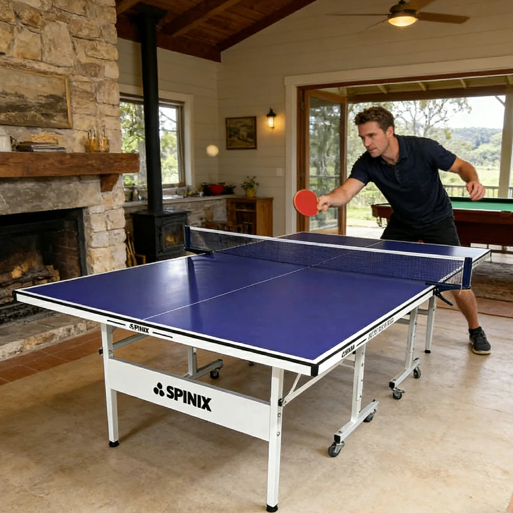 SPINIX Rollaway 13mm Indoor Black&Blue  Foldable Solo Play Table Tennis Pingpong Table-Bats Balls Net