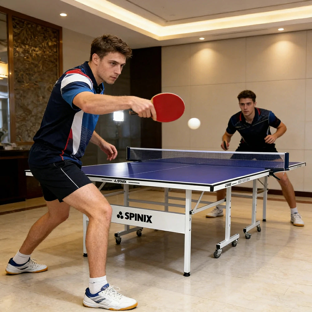 SPINIX Rollaway 13mm Indoor Black&Blue  Foldable Solo Play Table Tennis Pingpong Table-Bats Balls Net