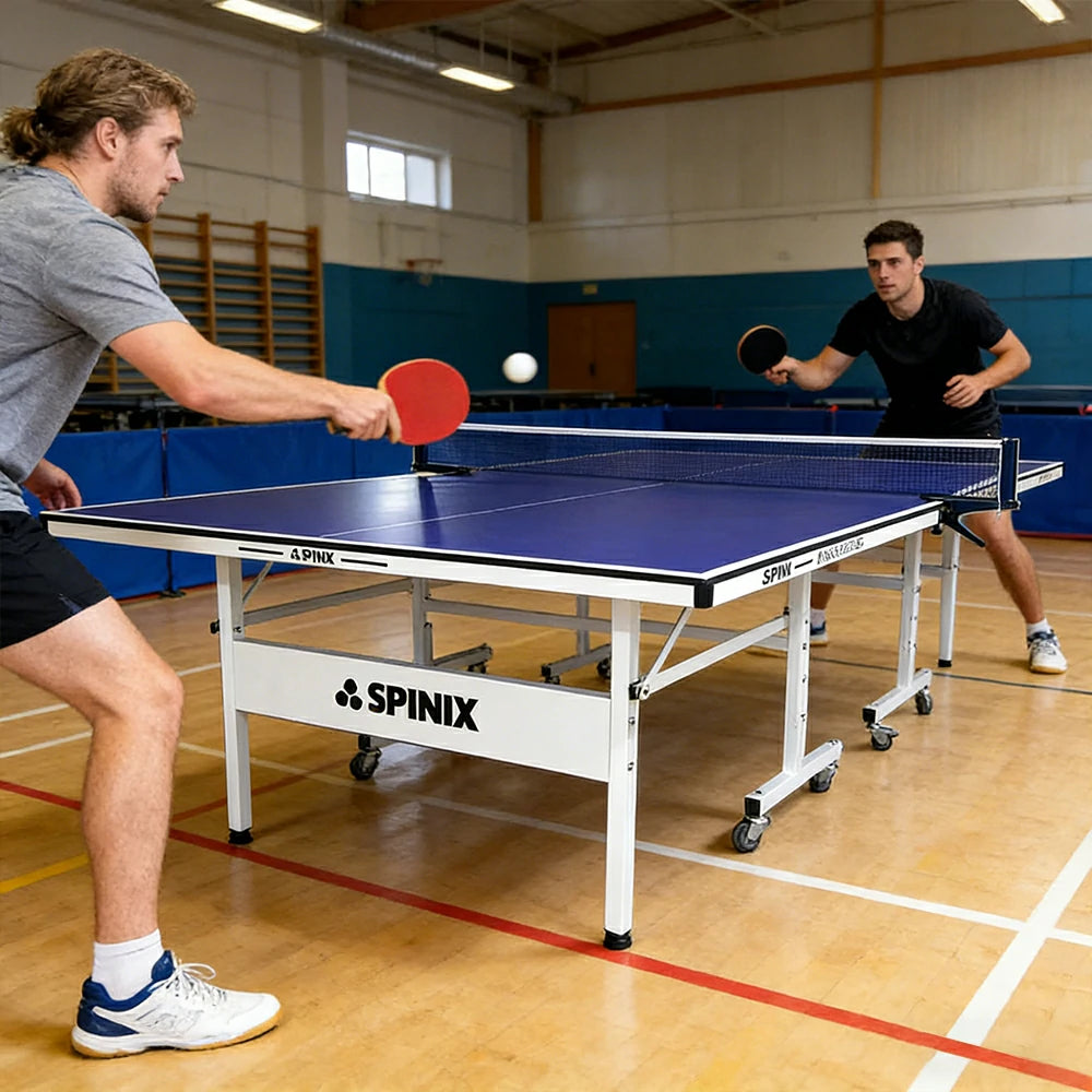 SPINIX 19mm Indoor Blue&Black Top Foldable Solo Play Table Tennis Pingpong Table-Bats Balls Net