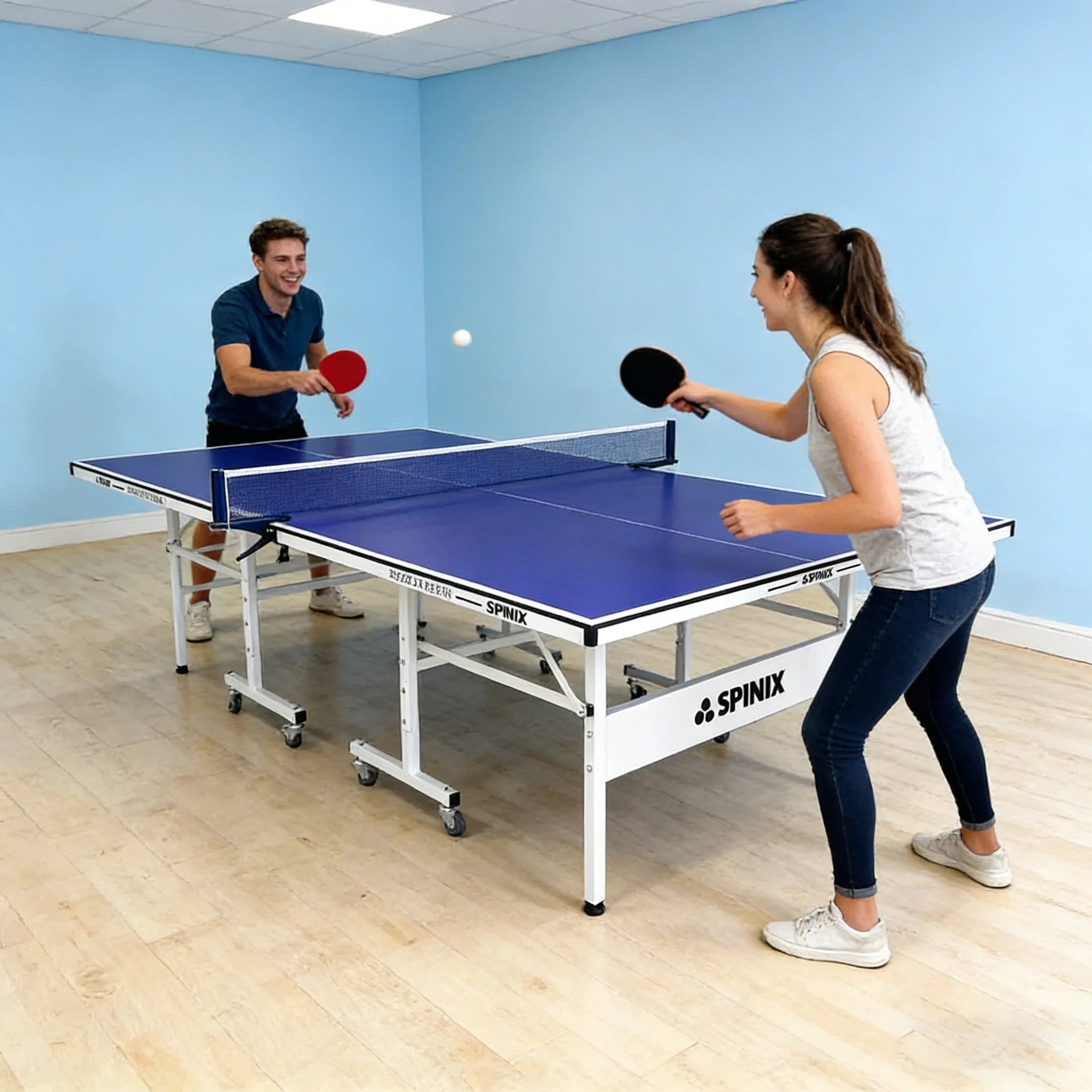 SPINIX Pro 25mm Indoor Blue&Black Foldable Solo Play Table Tennis Pingpong Table-Bats Balls Net