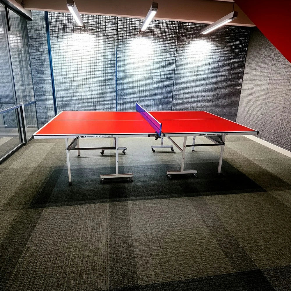 SPINIX 13/16/19/25mm Indoor Foldable Table Tennis Table with Free Accessories Set – Bats, Balls & Net - Red