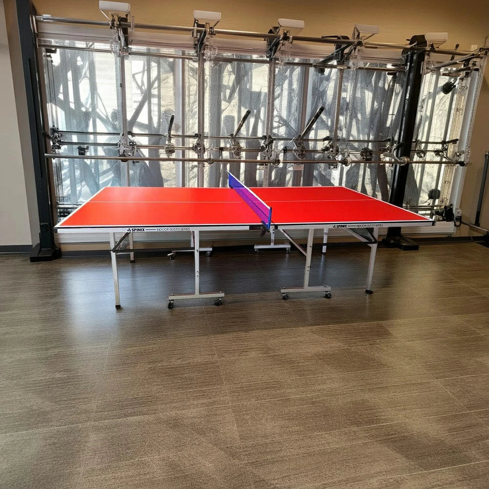 SPINIX 13/16/19/25mm Indoor Foldable Table Tennis Table with Free Accessories Set – Bats, Balls & Net - Red