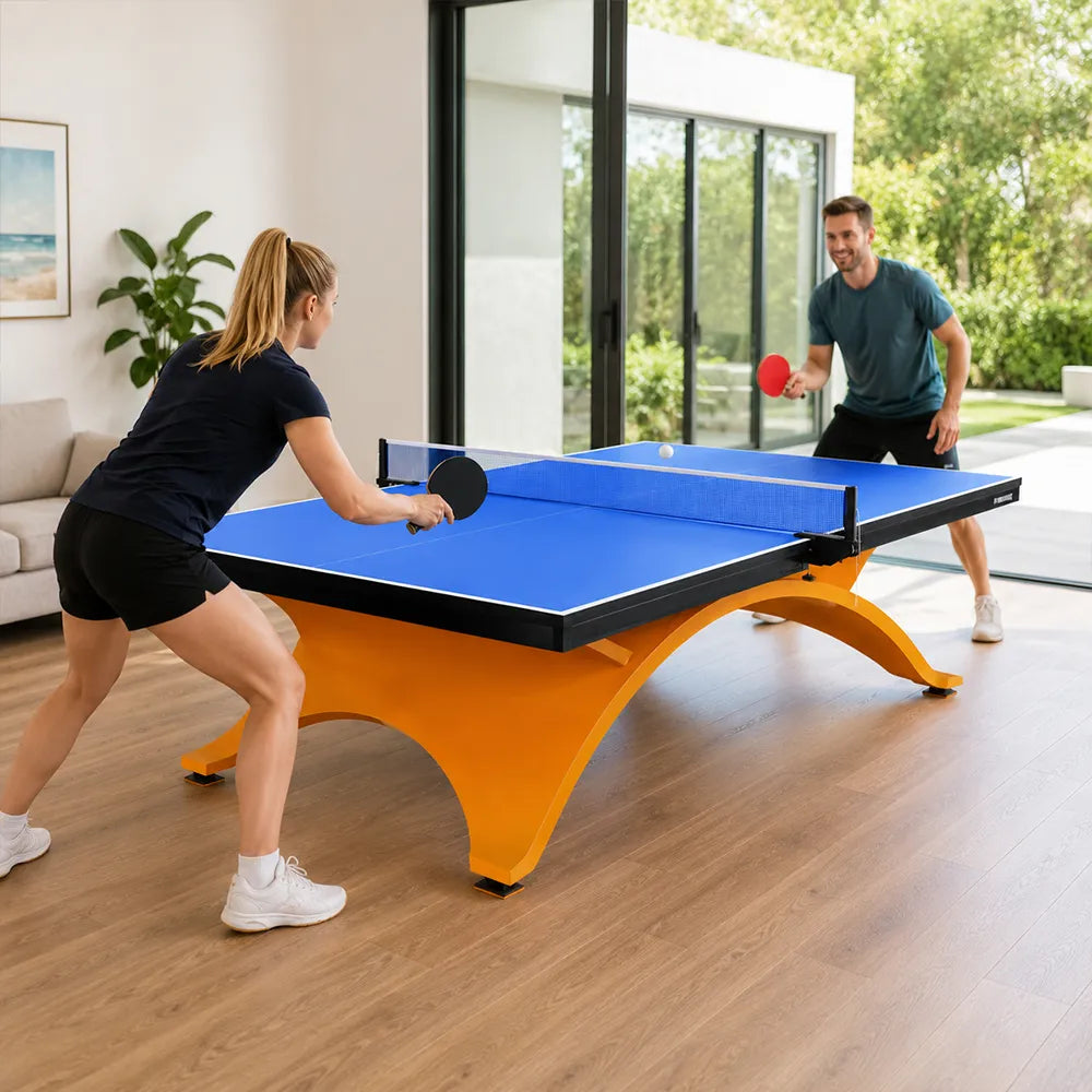 SPINIX Indoor Table Tennis Table - 25mm MDF Professional Ping Pong Table 274cm Full Size for Home Club Training - Blue & Yellow