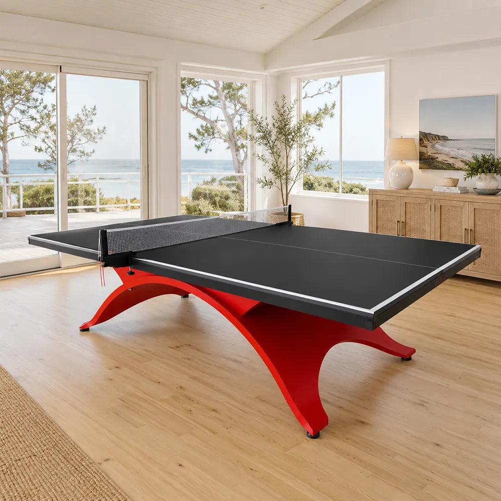 SPINIX Indoor Table Tennis Table - 25mm MDF Professional Ping Pong Table 274cm Full Size for Home Club Training - Black & Red