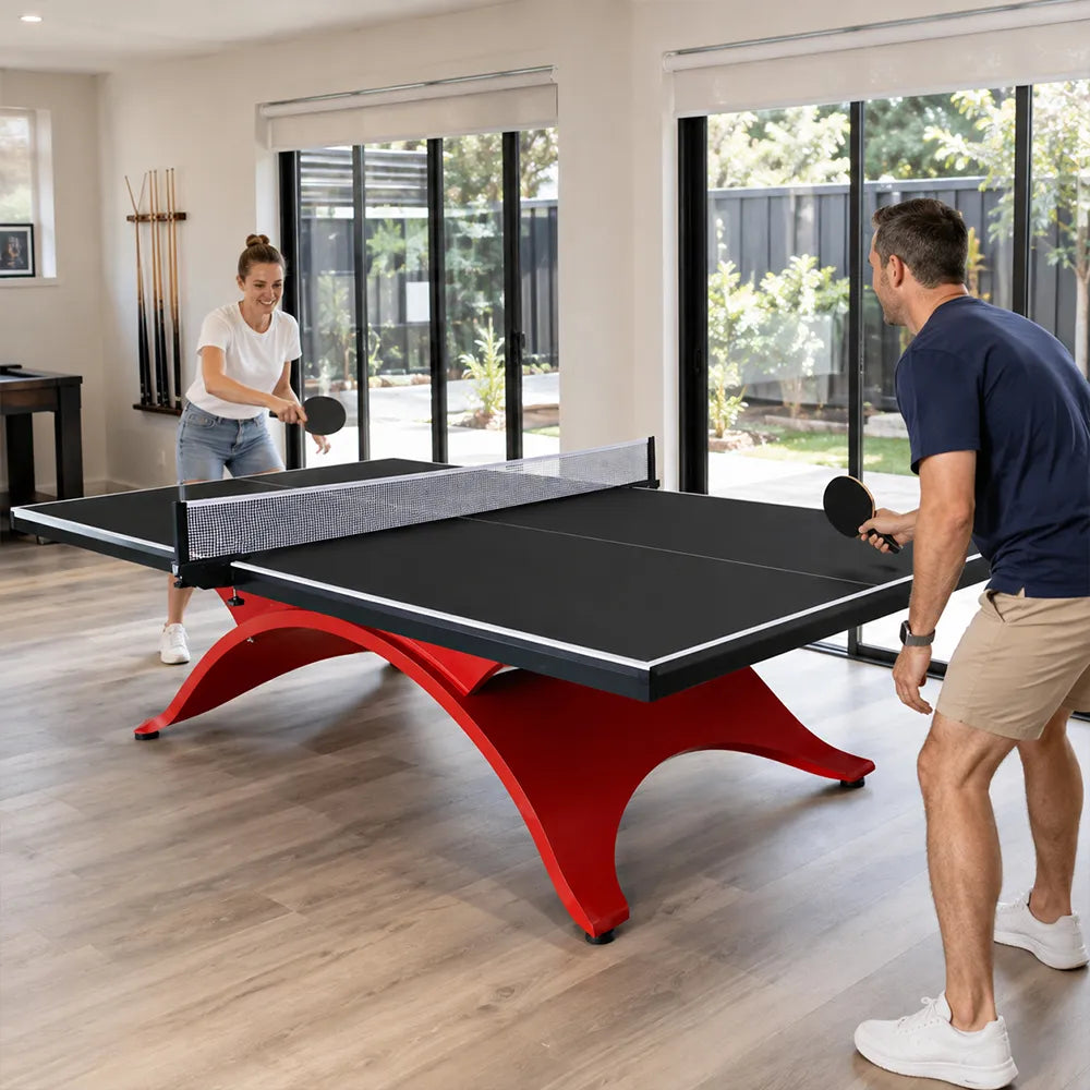 SPINIX Indoor Table Tennis Table - 25mm MDF Professional Ping Pong Table 274cm Full Size for Home Club Training - Black & Red