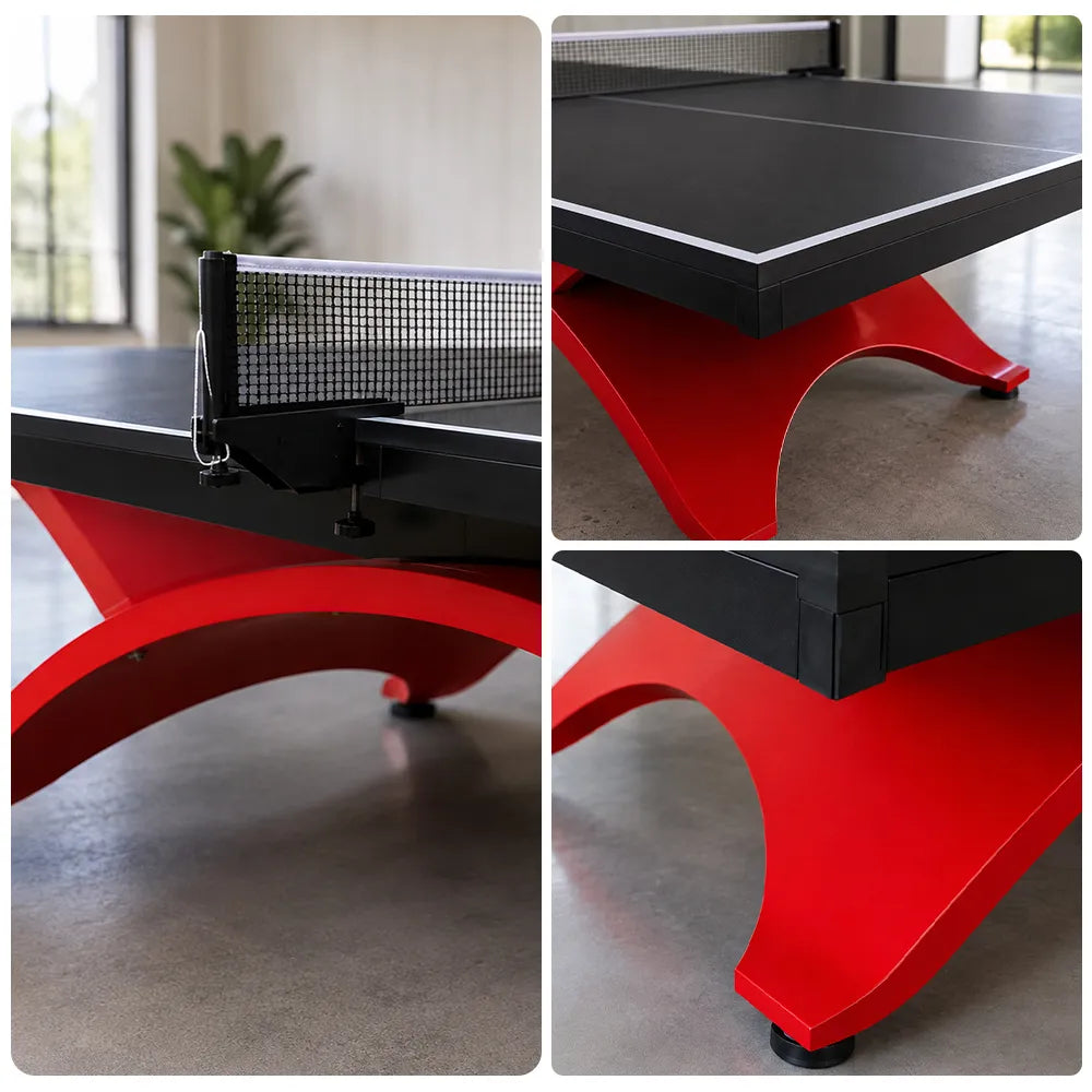 SPINIX Indoor Table Tennis Table - 25mm MDF Professional Ping Pong Table 274cm Full Size for Home Club Training - Black & Red