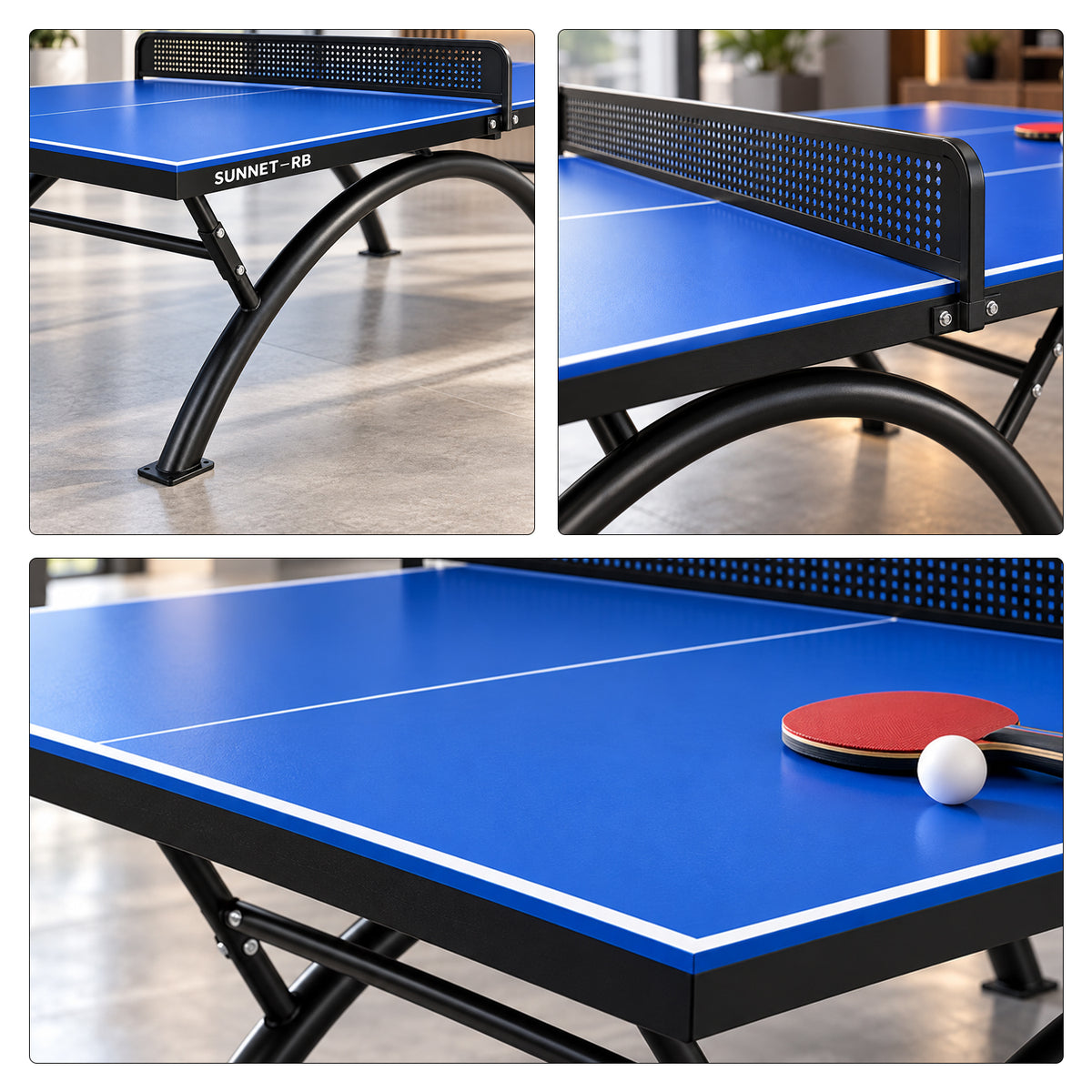 SUNNET PRO Upgraded Heavy Duty Outdoor Table Tennis Table - Rainbow Arc Frame - Black