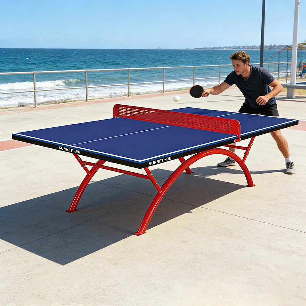 SUNNET PRO Outdoor Table Tennis Ping Pong Table - Heavy Duty Rainbow Arc Frame Full Size Backyard Play