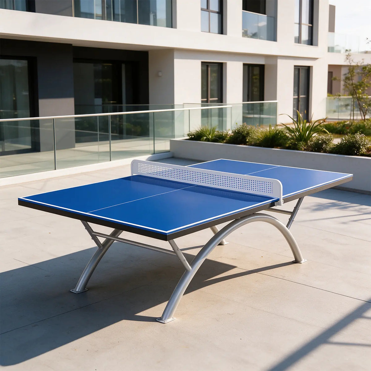 SUNNET PRO Upgraded Heavy Duty Outdoor Table Tennis Table - Rainbow Arc Frame - Grey