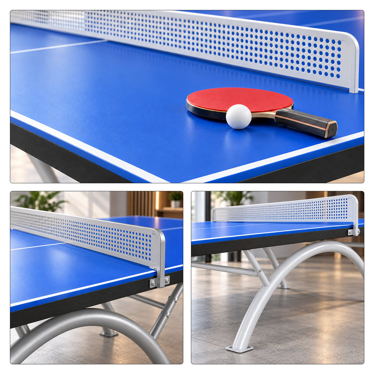 SUNNET PRO Upgraded Heavy Duty Outdoor Table Tennis Table - Rainbow Arc Frame - Grey