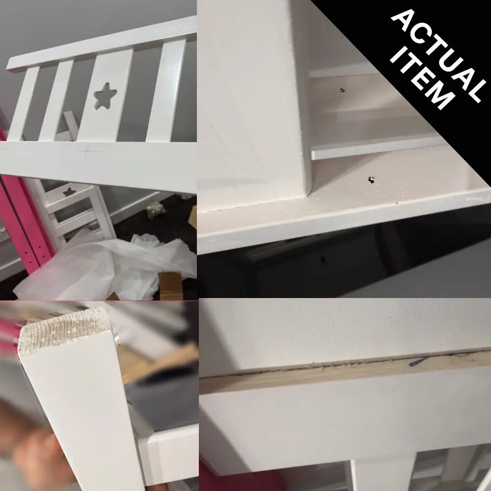 Customer Return Product - LIVARA ACSF01 Bunk Bed Frame, Solid Pine Timber, Safety Rails, Large Storage - Pink