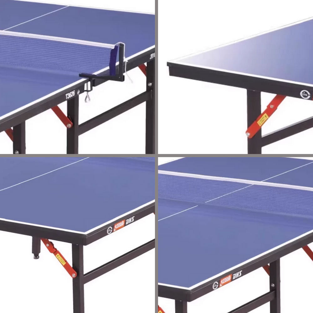 DHS T3626 Premium 15mm Indoor Blue Table Tennis Pingpong Table - Bats Balls Net