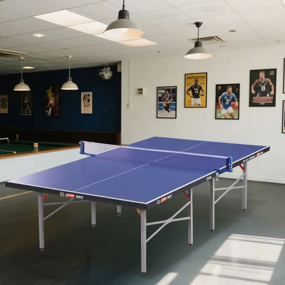 DHS T3726 Premium 15mm Indoor Blue Table Tennis Pingpong Table - Bats Balls Net