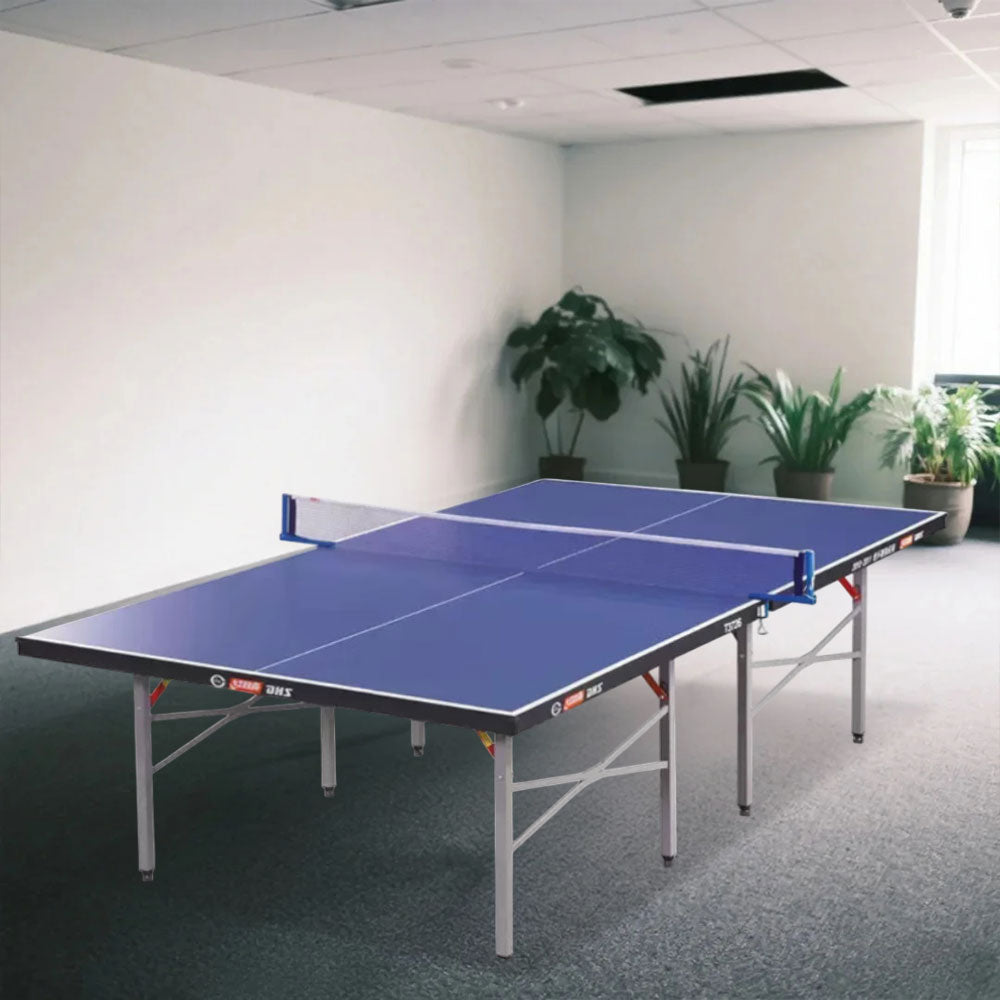 DHS T3726 Premium 15mm Indoor Blue Table Tennis Pingpong Table - Bats Balls Net