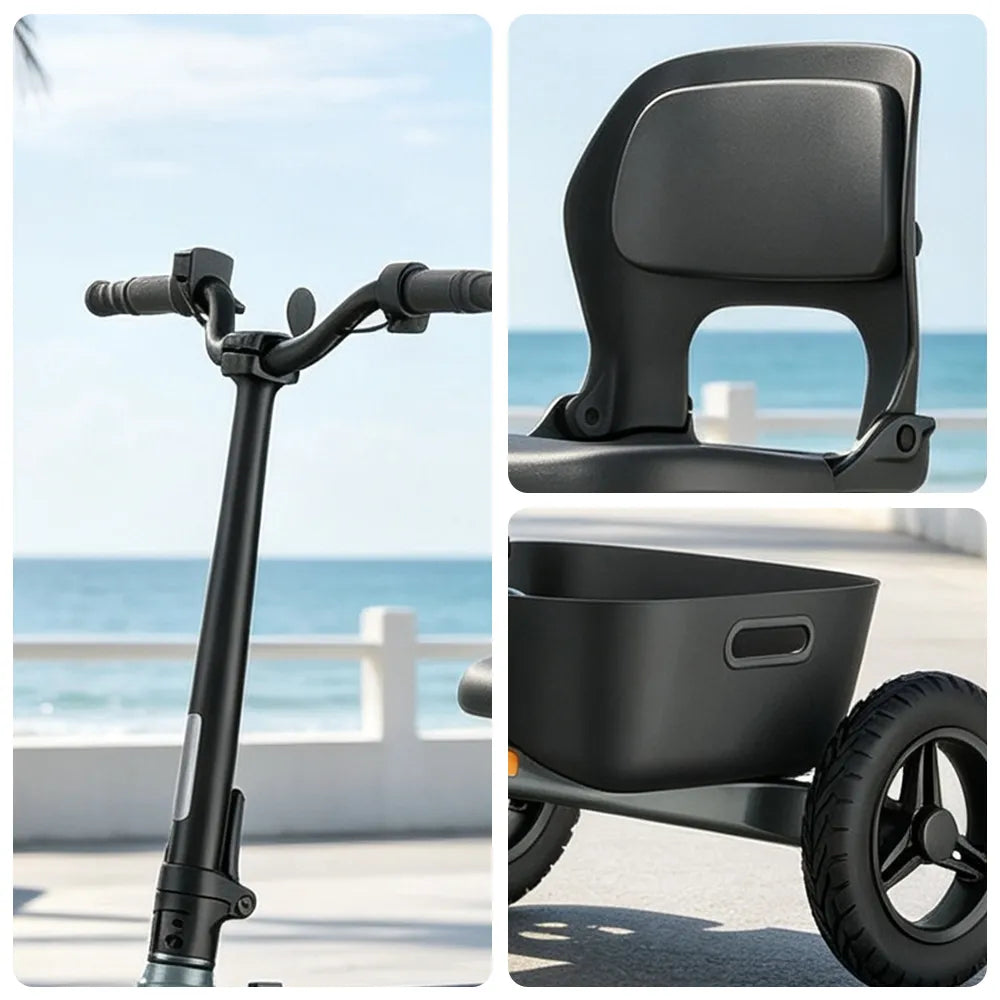 TRIFLY T1 Foldable Electric Tricycle Scooter - Stable 3-Wheel Design with Backrest Seat for Daily Mobility - Silver